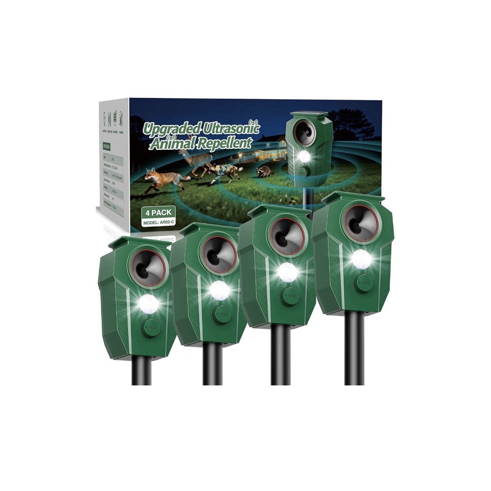 12N32/Solar Ultrasonic Animal Repellent with Motion Sensor LED Lights Waterproof